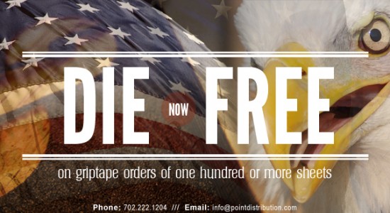 Free Die for Custom Diecut Griptape from Point Distribution: Custom Skateboard Manufacturer