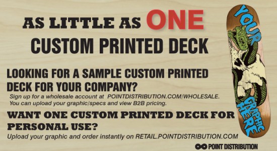 Now available, One Custom Printed Skateboard Deck